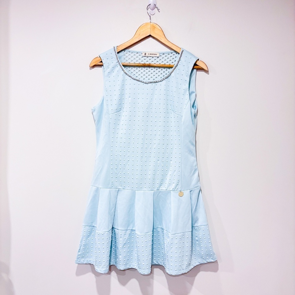 MANGANO Letty Mint Textured Pleated Drop Waist Sleeveless Mini Dress Medium